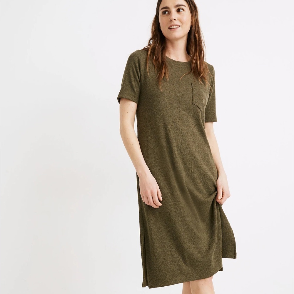Madewell Ribbed Pocket Tee Shirt Olive Green Midi Dress Size Small
